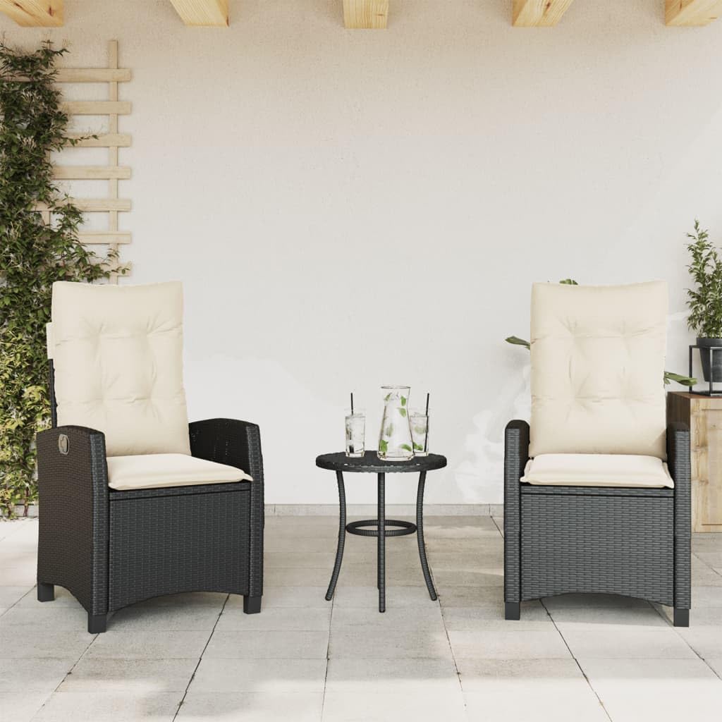 Poltrone reclinabili da giardino cuscini 2 pz rattan sintetico nero sedie da esterno resistente alle intemperie, poltrone per terrazze nero e crema senza poggiapiedi