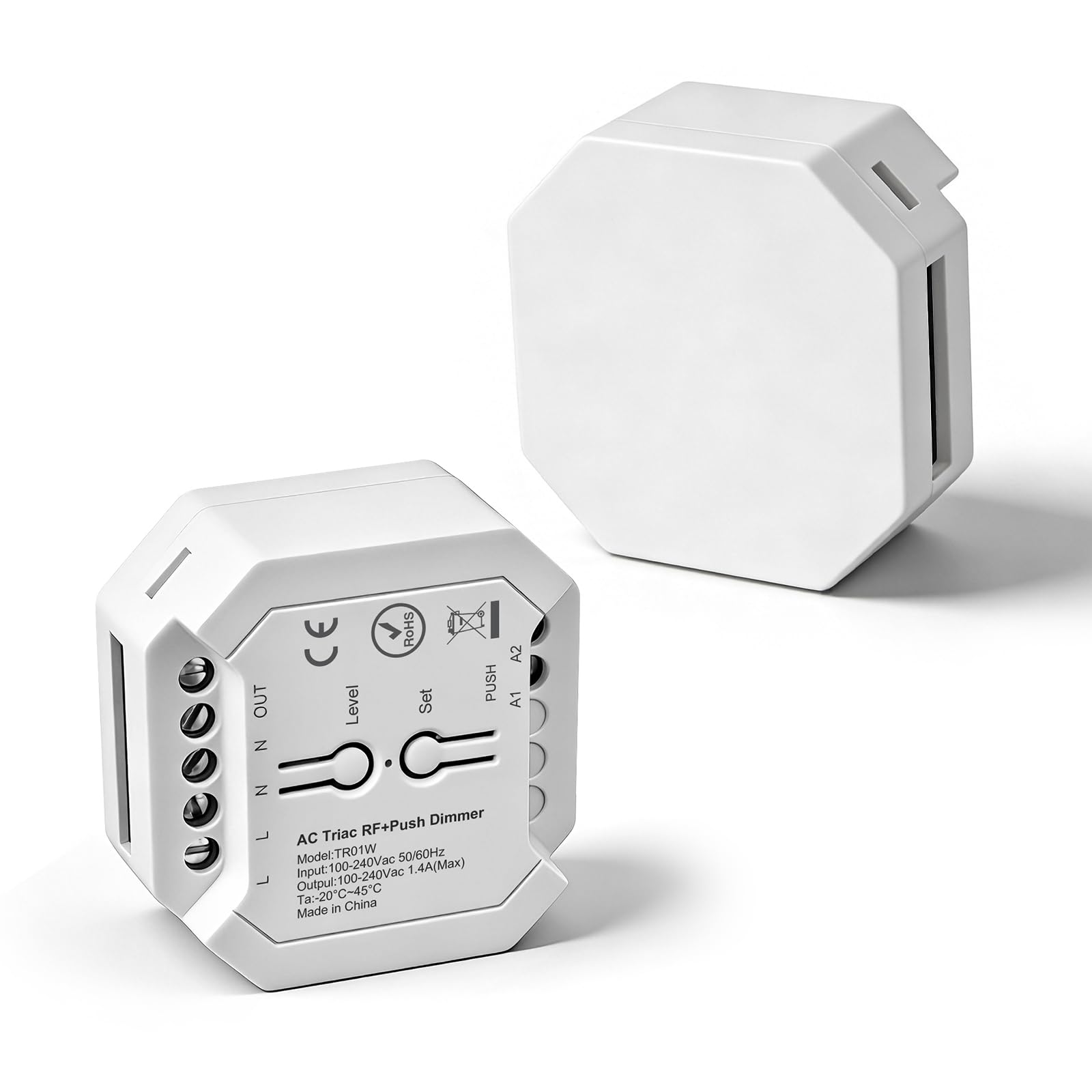 VIPMOON RF Wireless LED Dimmer Switch Module, No Neutral Wire Required, Trailing Edge Dimmer, Works with Push Switch & Remote Control, for Dimmable LED/Incandescent/Halogen Lights (AC 100V-240V)