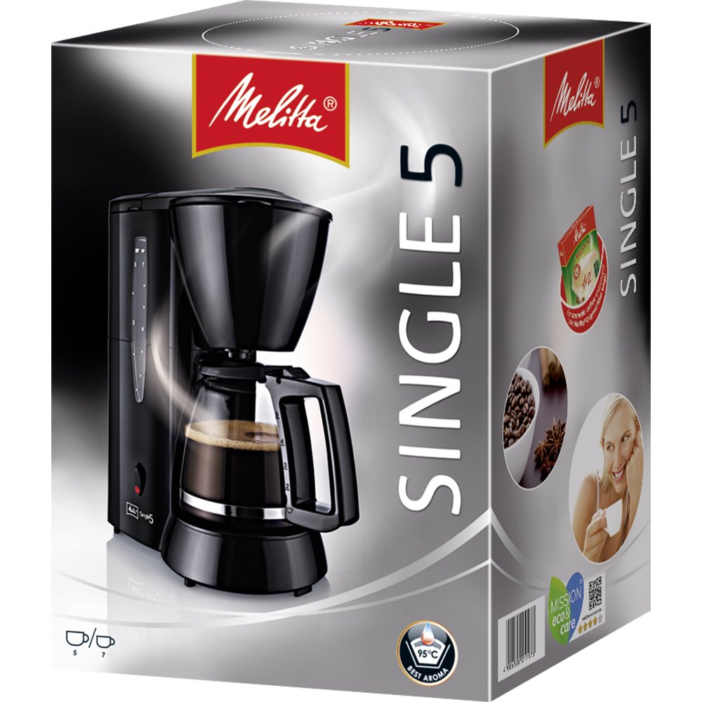 Melitta Cafetera de filtro con jarra de vidrio, Para 5 tazas de café, Single 5, Blanco, M720-1/1