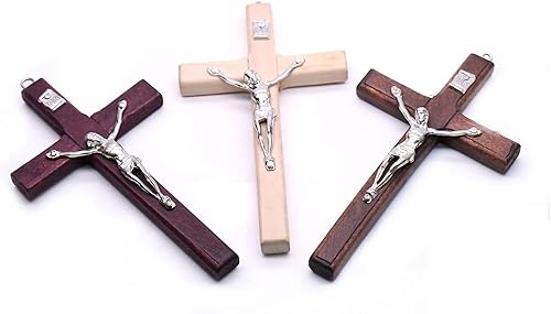 Miniatura 1 de Nhsuzart 3 piezas de cruz tallada en madera, recuerdo de ceremonia de confirmación de madera, para colgar o pararse de pie de Jesucristo, cruz de