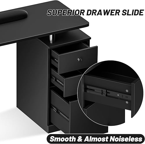 Miniatura 5 de ABTSalon Nail Tech - Estación de mesa de uñas resistente a acetona para escritorio de tecnología de uñas con cajones (negro)