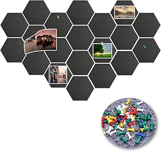 20 Pcs Pin Board Hexagon Felt Board Tiles, Black Self-Adhesive Bulletin Board, Memo Board Notice Board with 20 Pieces Push Pins, Decoration for Home Office Classroom Wall