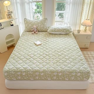 Large-Size Mattress and Pillow Covers, Elastic-fit Mattress Protector, Quilted Cushioning Design, Machine Washable (A01,Queen)