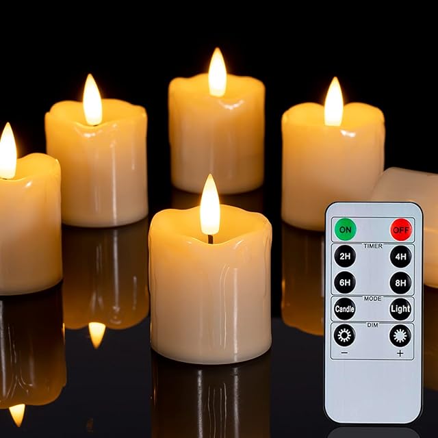 Homemory Timer Remote Control Flameless Votive Tea Lights Candles, 350+Hour Realistic Battery Operated Candles, 6Pack for Wedding Home Party Halloween Decorations