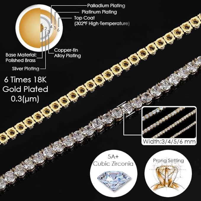 Michooyel Tennis Necklace for Women Tennis Chain Women Iced Out Necklace Prong-Setting 5A Cubic Zirconia Stones Fashion Jewelry 3mm 4mm 5mm 6mm, 16,18,20,22,24 Inches4