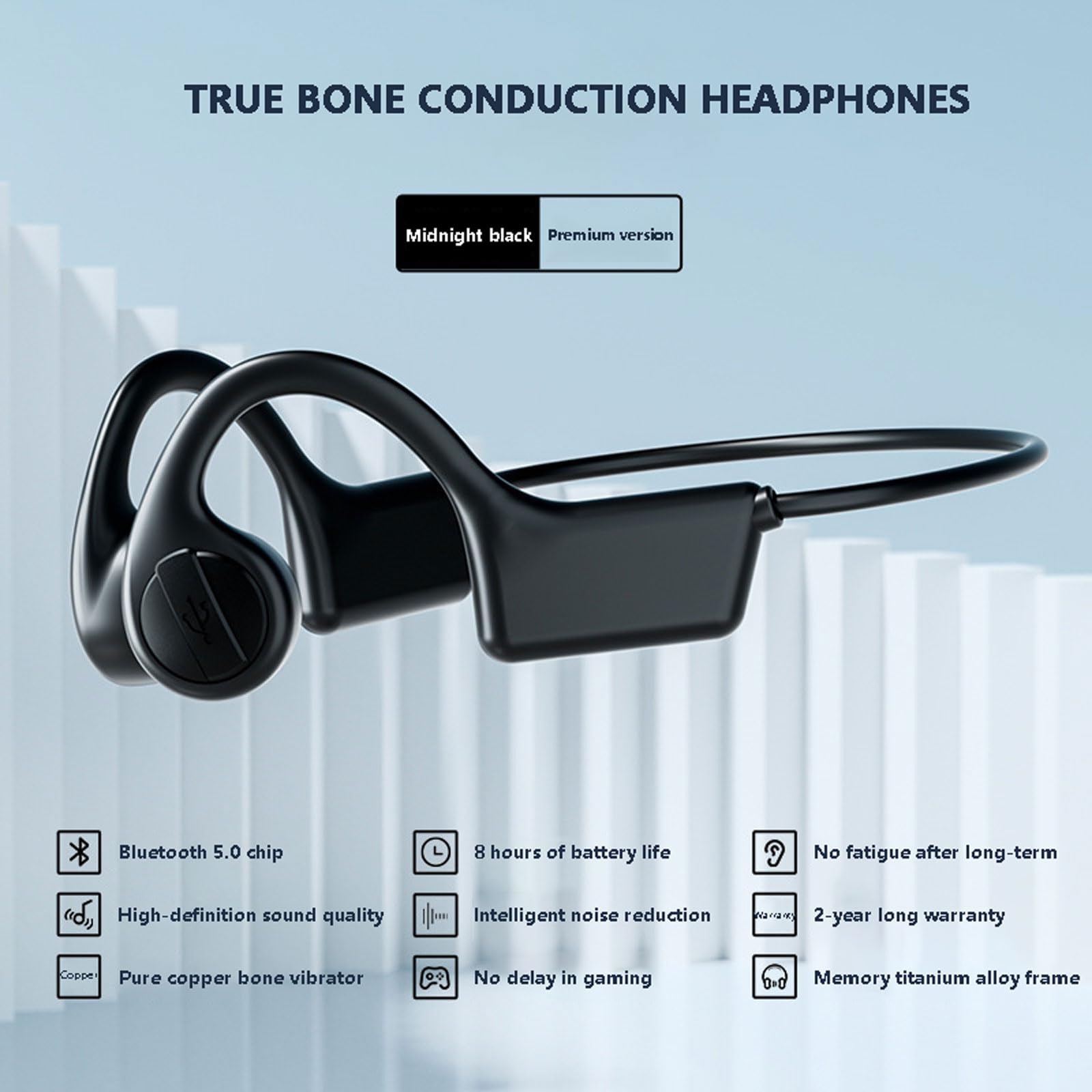 Cuffie Conduzione Ossea Cuffie Aperte Wireless Bluetooth 5.0,IPX6 Impermeabili e Antisudore Auricolari Bluetooth Sport,15 ore di riproduzione,Cuffie a Conduzione Ossea Open run per Corsa Fitness