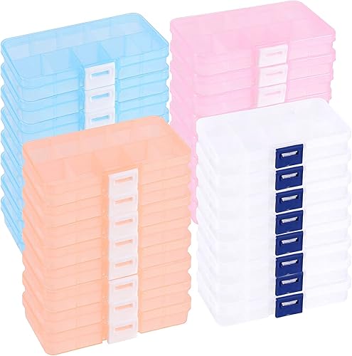 Paquete de 32 contenedores organizadores de plástico de 10 rejillas, organizador de plástico de colores con divisores ajustables para joyas,