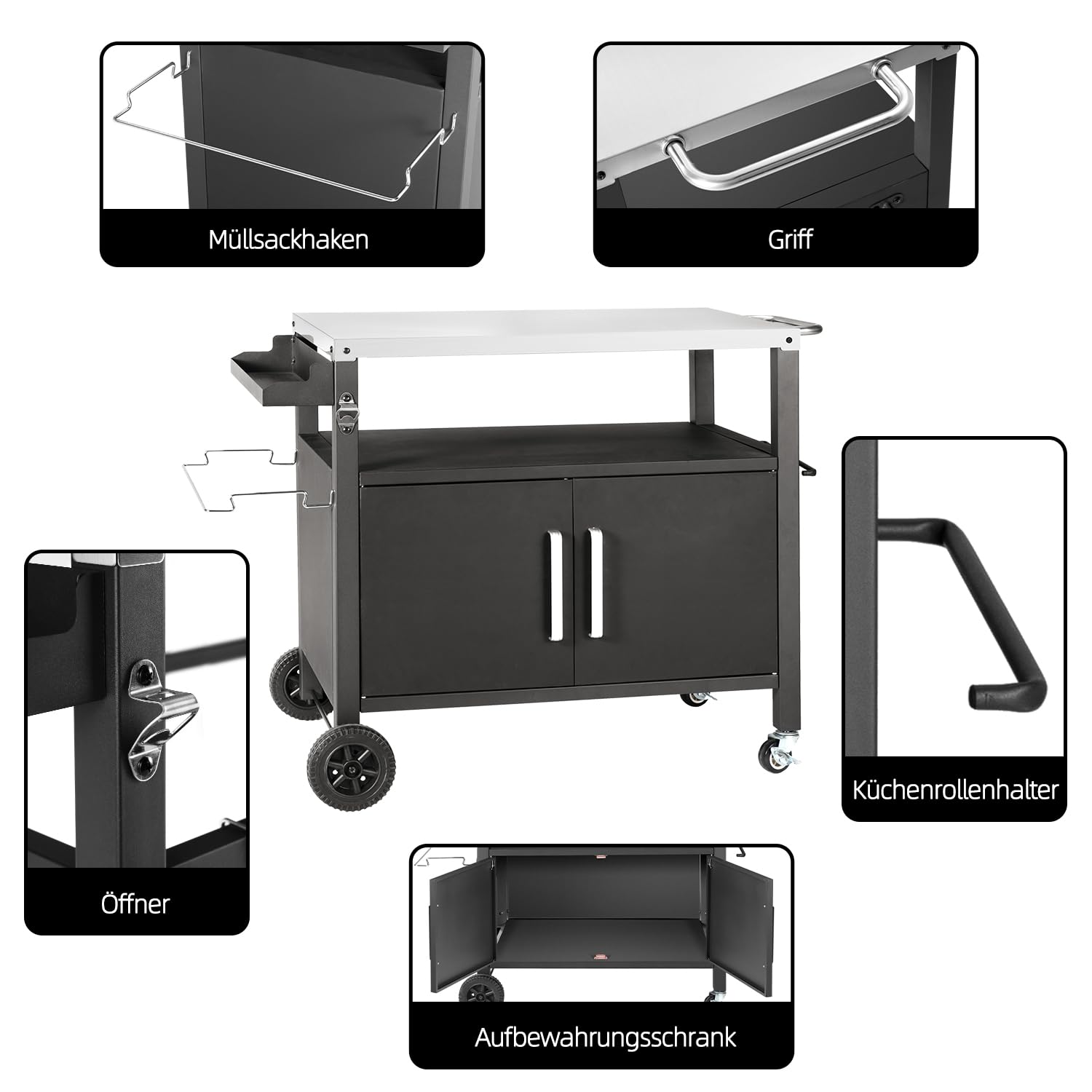 Kendane Grilltisch mit Großer Arbeitsfläche | Grill Beistelltisch, Outdoor Grill Trolley, Grilltisch Outdoor, Edelstahl Tischplatte Outdoor Garten Trolley