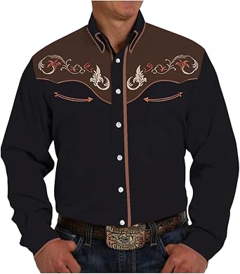 Mens Western Cowboy Shirt Long Sleeve Embroidered Shirt Slim Fit Casual Button Down Shirt Funny T Shirts for Men