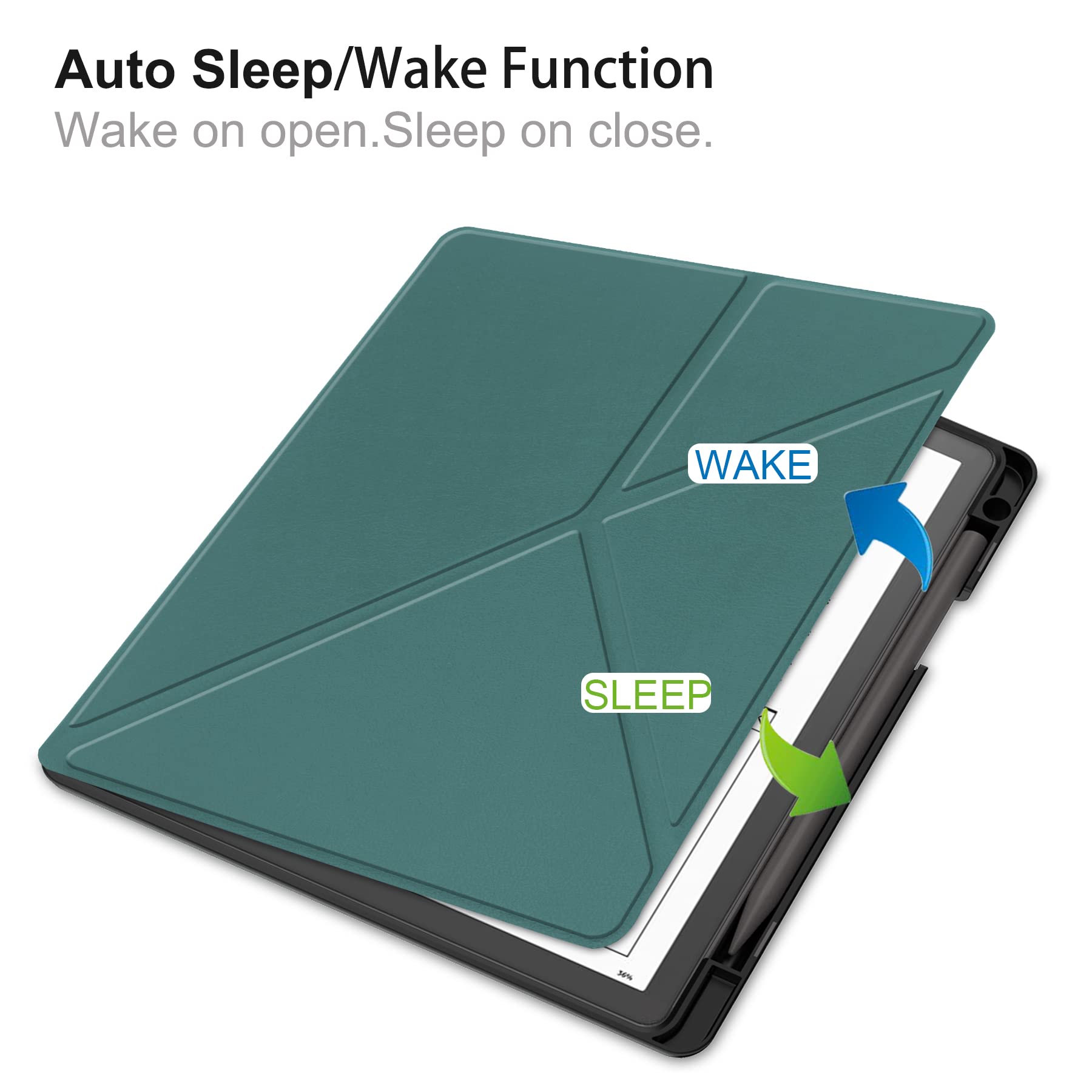Custodia A Libro Per Kindle Scribe 10.2'' – Verde, Con Supporto Pieghevole, Auto Wake E Alloggiamento Per Penna, Leggera 285g - 3