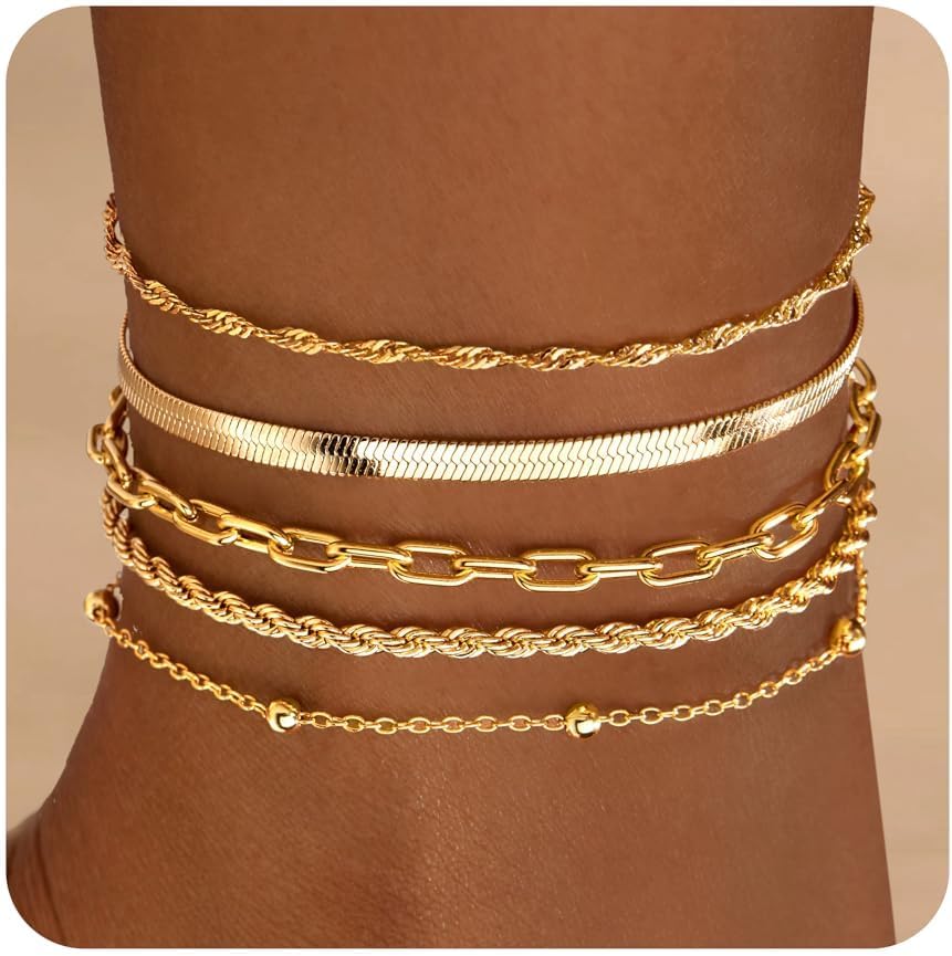 Ankle Bracelets for Women, 14k Gold Jewelry Set Waterproof...