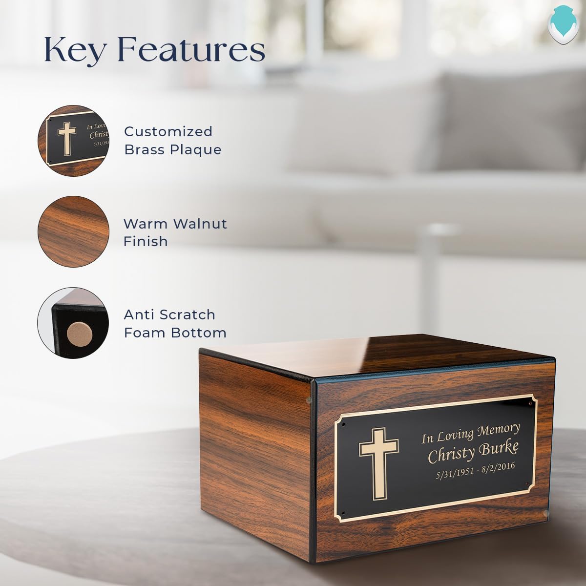 GetUrns Heritage Adult Walnut Cremation Urn Box For Human Ashes I Simple Cross Custom Engraved Wooden Urns for Male and Female I 213lbs
