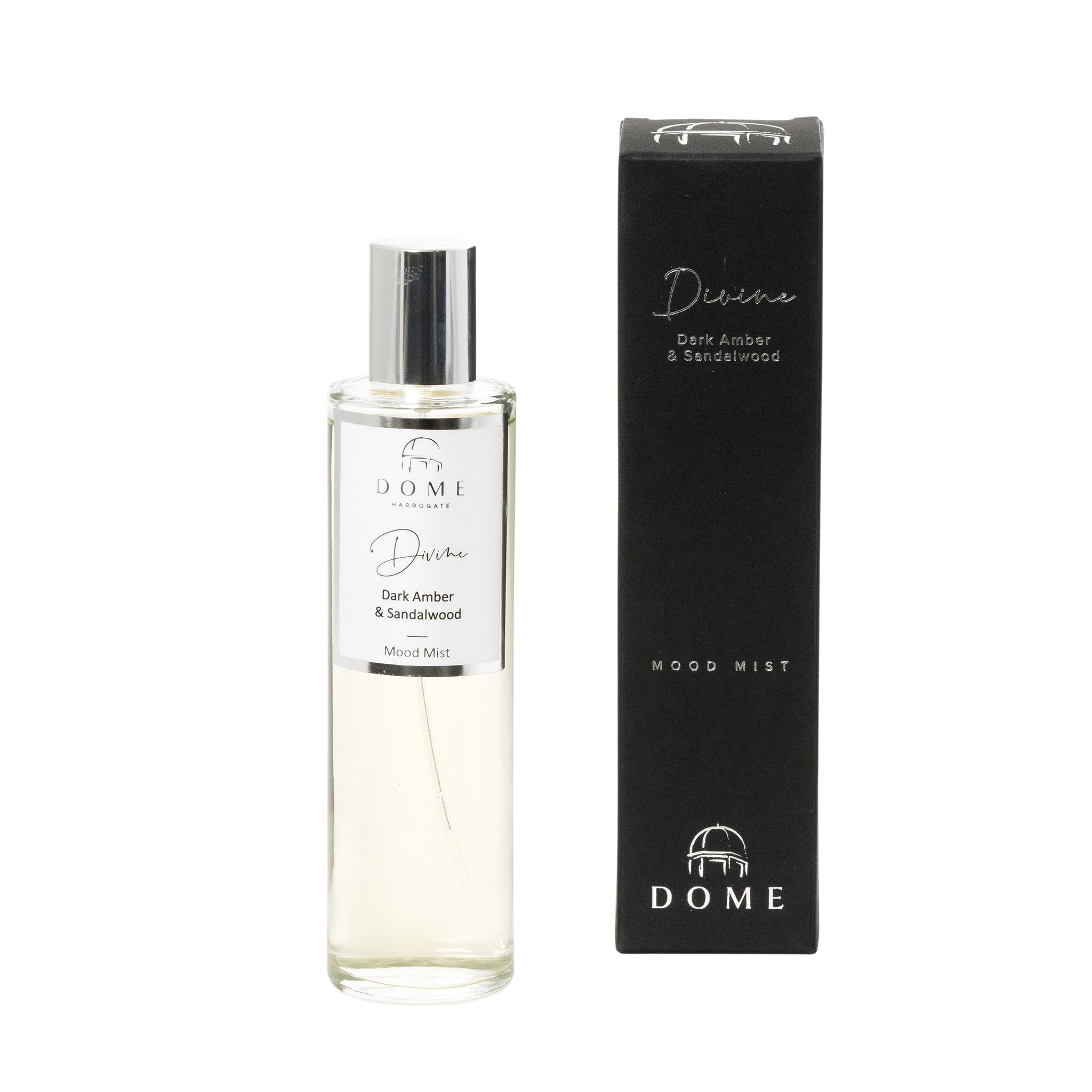 The Harrogate Candle Company Clear Dome Of Harrogate Divine Dark Amber & Sandalwood Mood Mist – 100Ml – Rich, Sensual Fragrance For Relaxation & Stress Relief – Perfect For Home & Personal Use