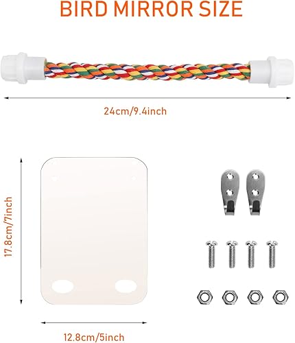 Miniatura 9 de Coolrunner Espejo de pájaro de 9.4 pulgadas para jaula de pájaros, espejo de pájaros para periquitos, jaula de cacatúas, jaula de conures, espejo de