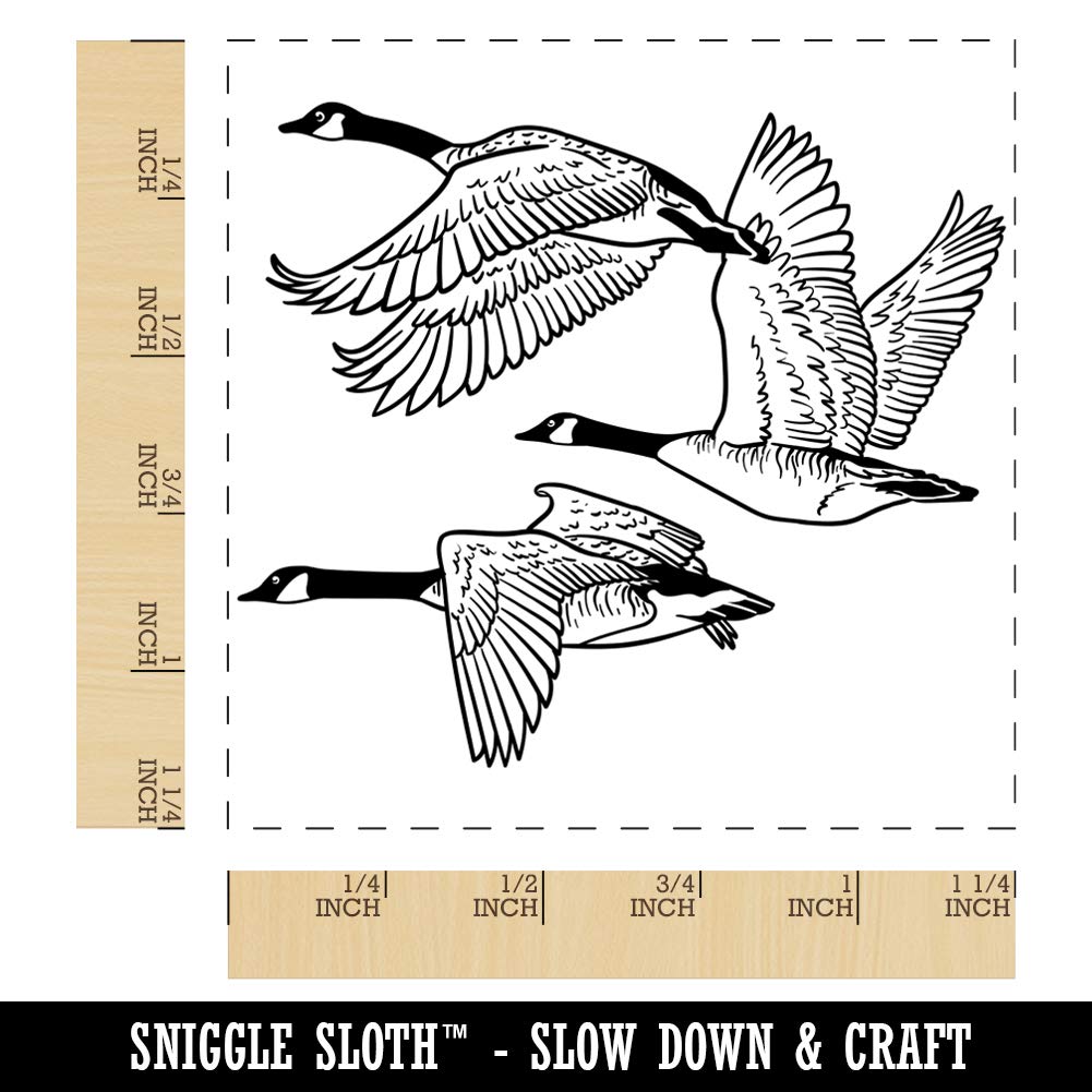 Canadian Canada Geese Flying Goose Square Rubber Stamp for Stamping Crafting - 1.25in Small