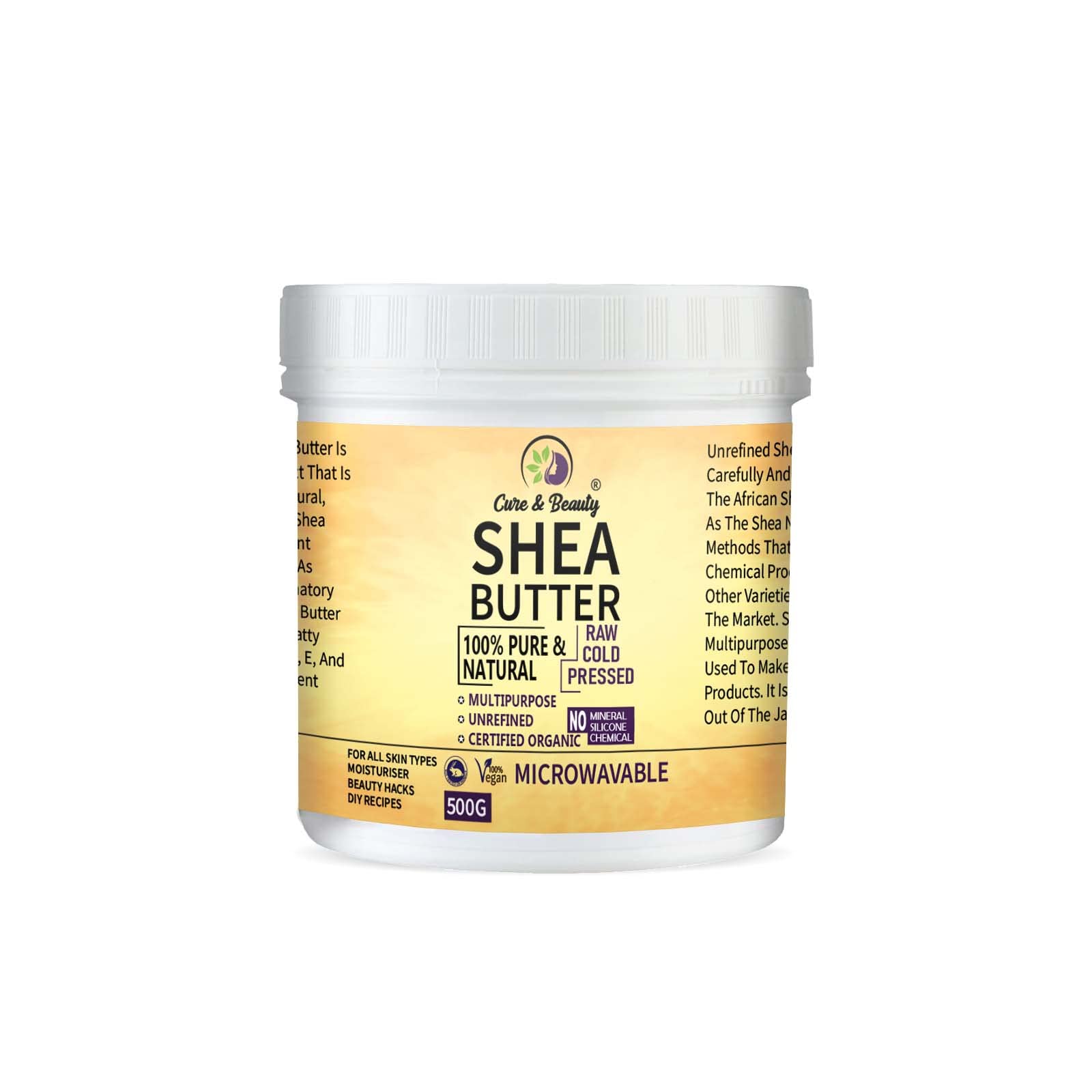 Shea Butter 500g - Pure, Natural, Certified Organic, Unrefined, Hand Kneaded, Vegan and Fragrance Free
