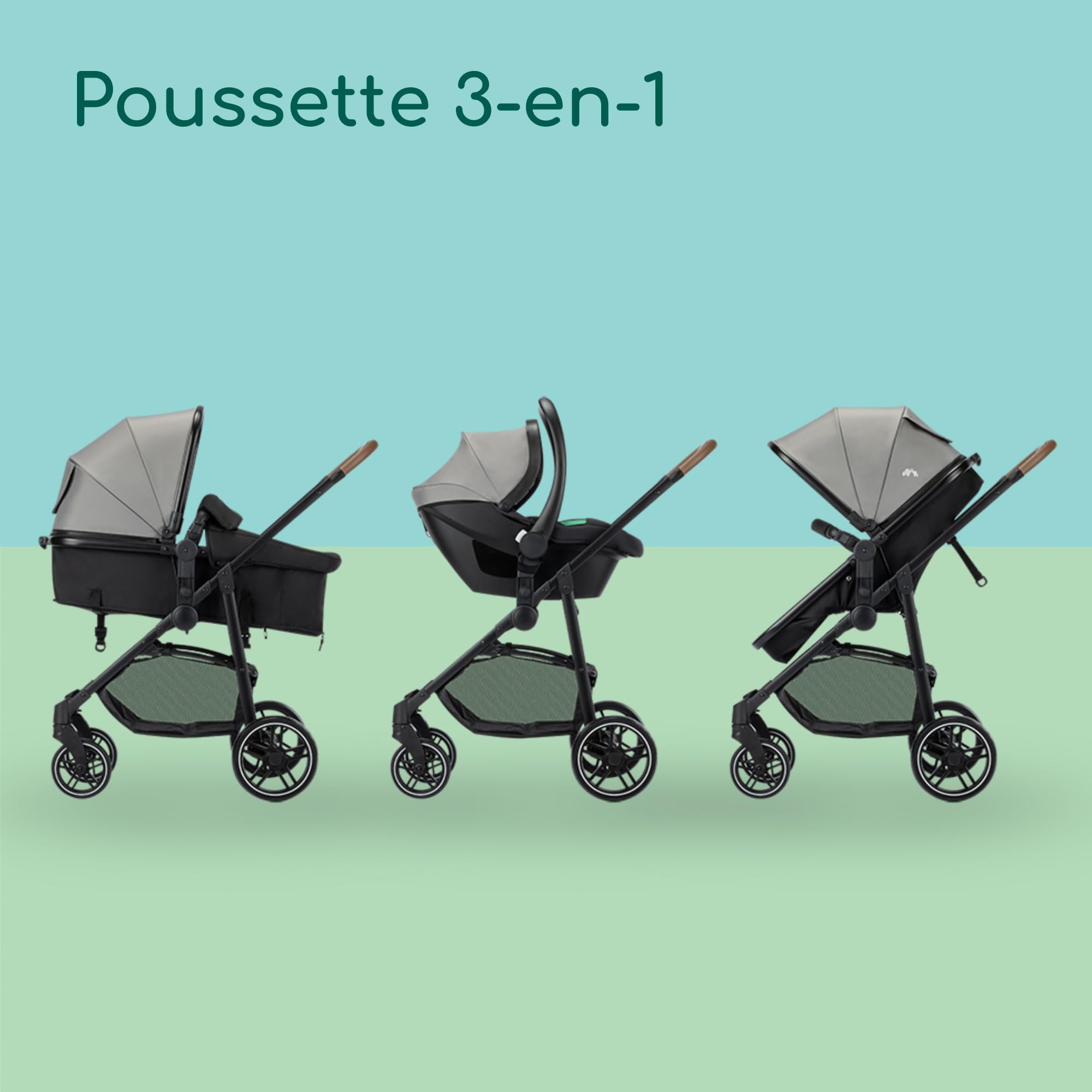 Bebeconfort Haze Trio Lux, Poussette 3-en-1 Avec Siège Auto Bébé (i-Size), 0-4 ans (max. 22 kg), Unité de Siège 2-en-1, Position Allongée, Pliage Compact, Poussette Trio Légère, Tinted Grey