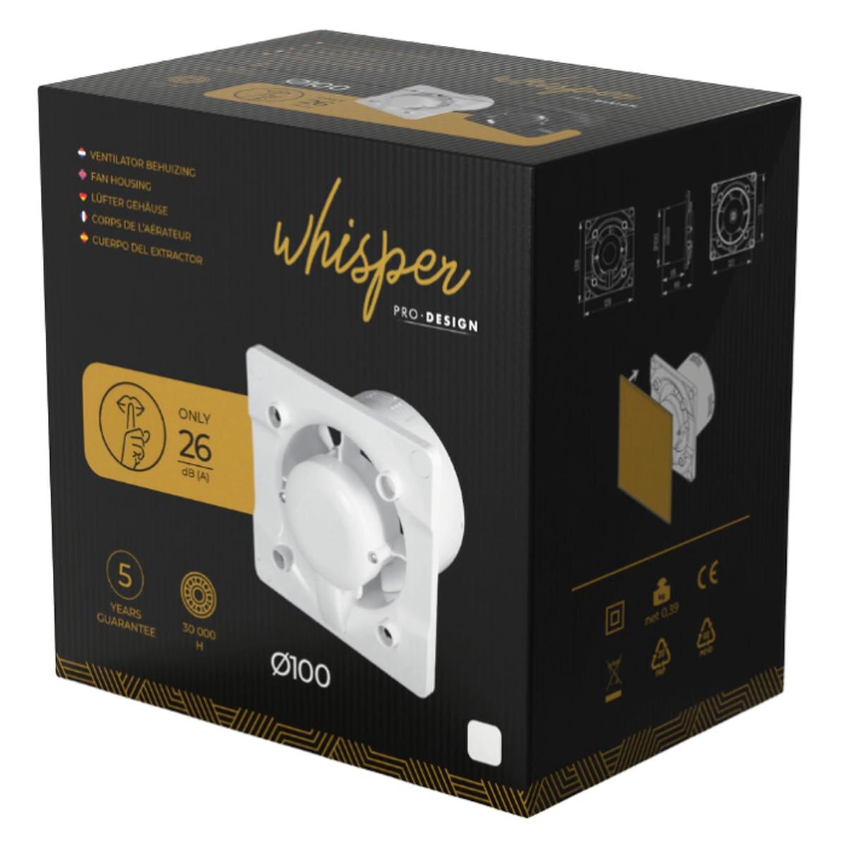 Whisper Pro-Design Badlüfter - Flüsterleise mit Nachlauf & Feuchtigkeitssensor - Ø 100 mm - Weiß - Energieeffizient