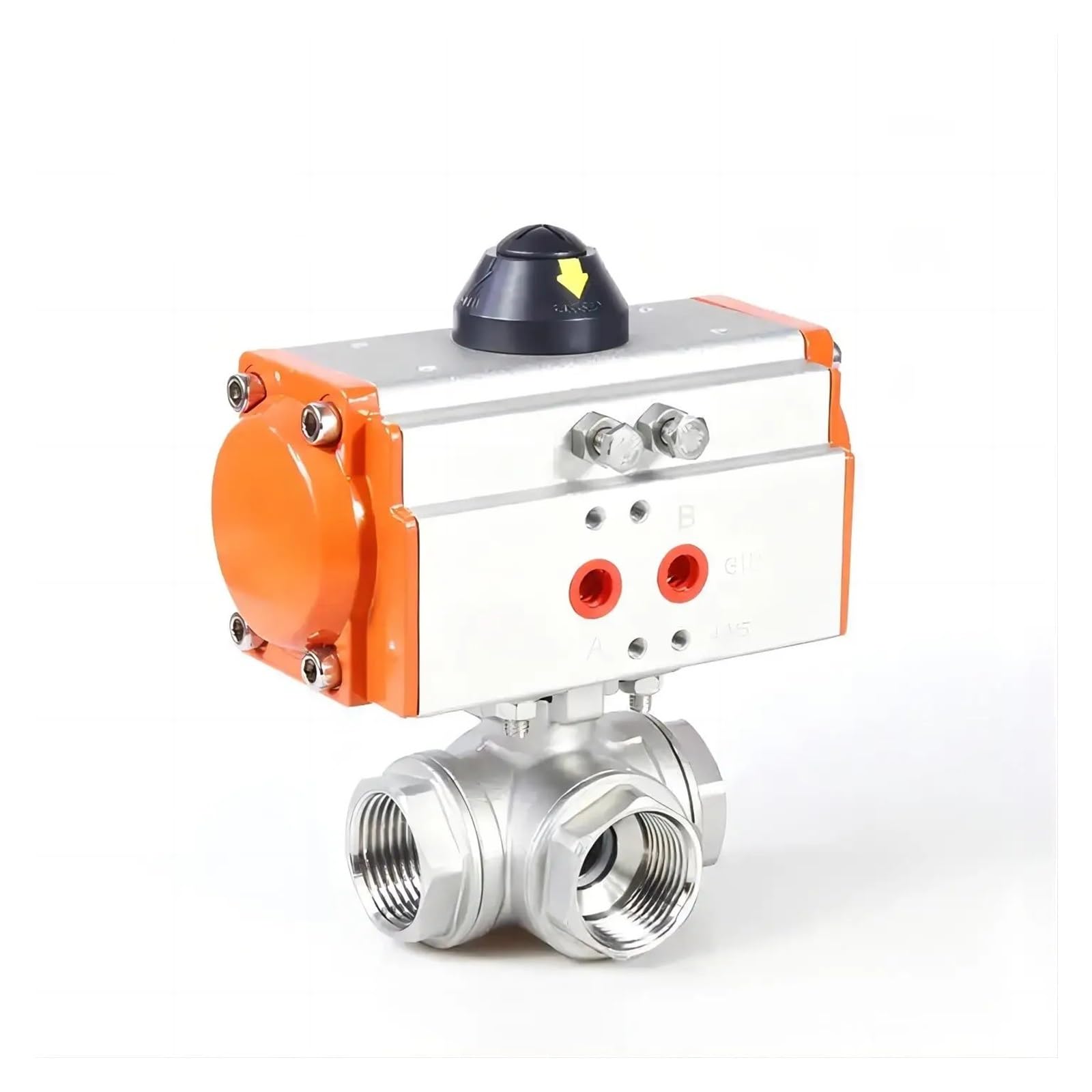 DN25 304 Stainless Steel 3 Way High Platform Pneumatic Ball Valve with Double Acting Cylinder