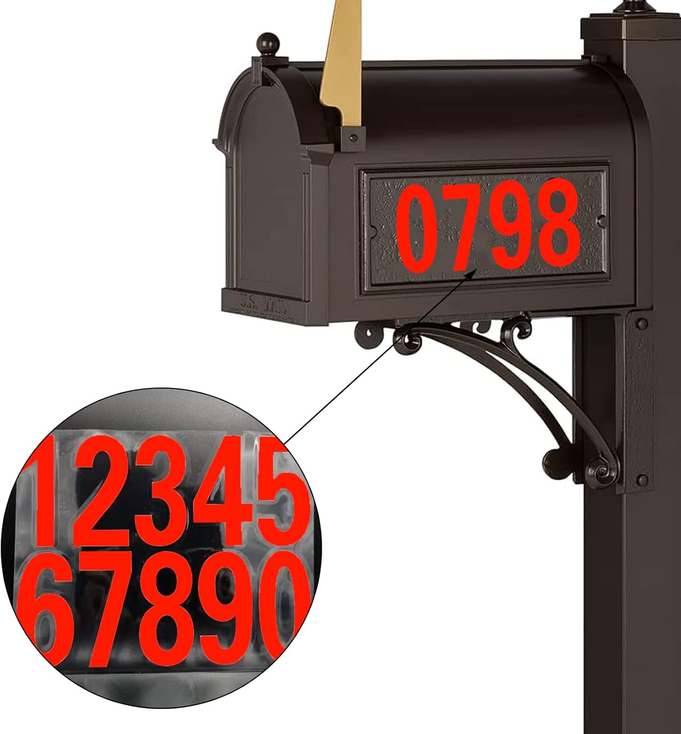 Mailbox Numbers Reflective Stickers for Outside,4Sets(0-9) Vinyl Number Decals for Letterbox Signs House Door Racing Cars Bin Home Address 4" Red