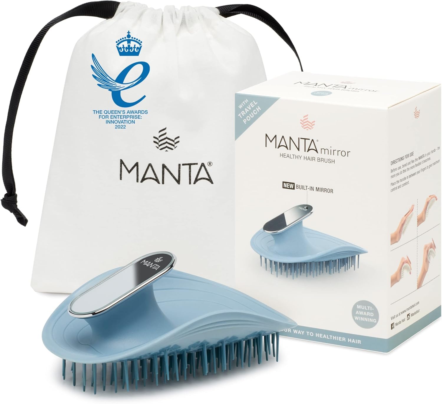 Mirror Anti Breakage Hair Brush, Wet & Dry Hair Massager Scalp Brush for, Gentle Hairbrush for Damaged Hair and All Hair Types - Detangling Brushes for Women Men, Curly Hair Brush, Blue