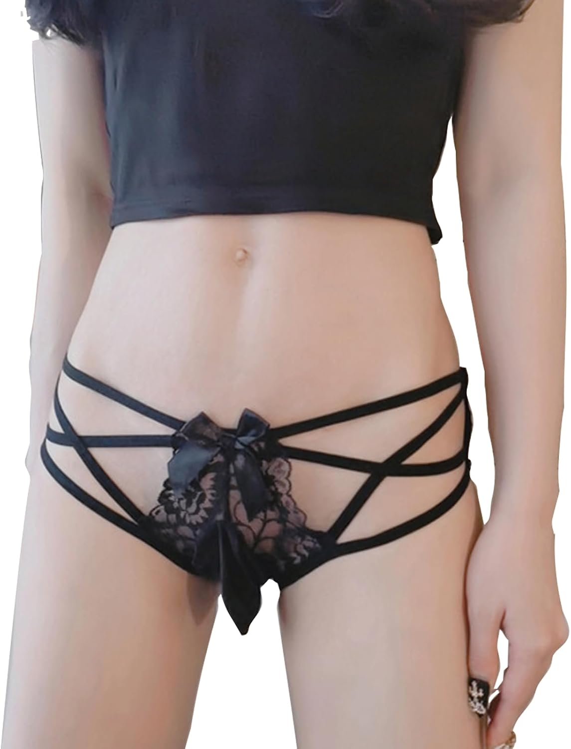 Sissy Lace Mesh Briefs with Crotch Pouch - Men's Exotic Strappy Underwear