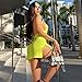 VANCOL Women's Sexy Deep V-Neck Halter Backless Slit Mini Party Club Dress (M, Fluorescence Green)