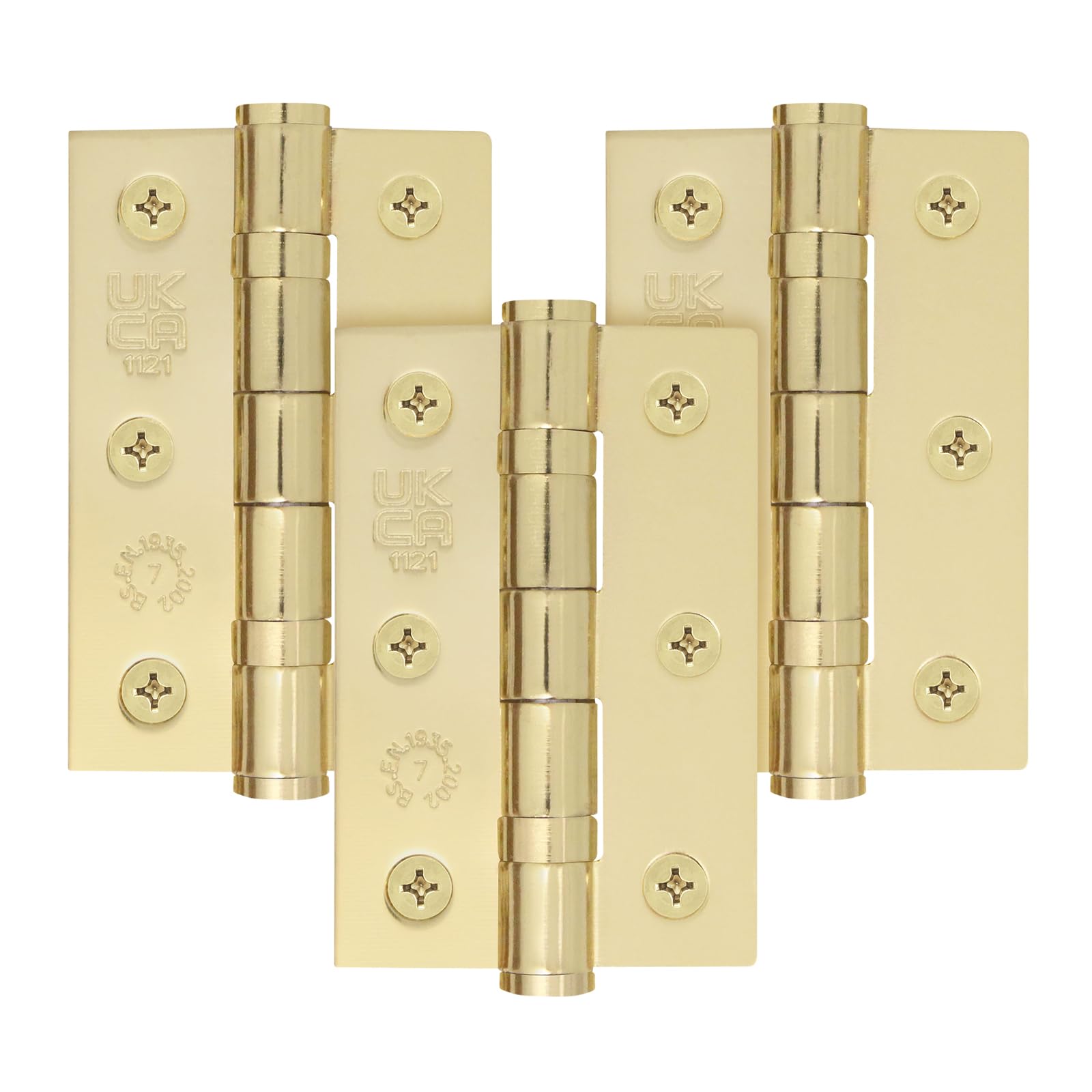 EAI Brass Door Hinges | 3 Inch / 76mm Polished Brass Internal Fire Door Hinges | 1.5 Pairs