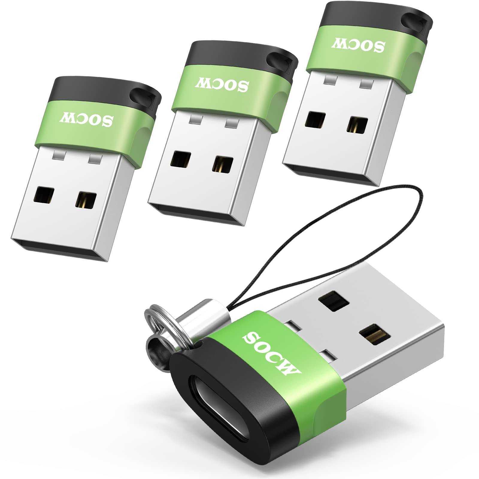 socwUSB C to USB Adapter (4 Pack) -Light Green