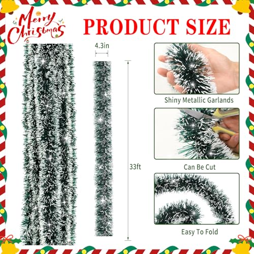 Christmas Tinsel Garland 33FT, Green & White Tinsel Garland with Shiny Metallic Garlands,Christmas Garland for Home Indoor Outdoor Party Decor — view 2