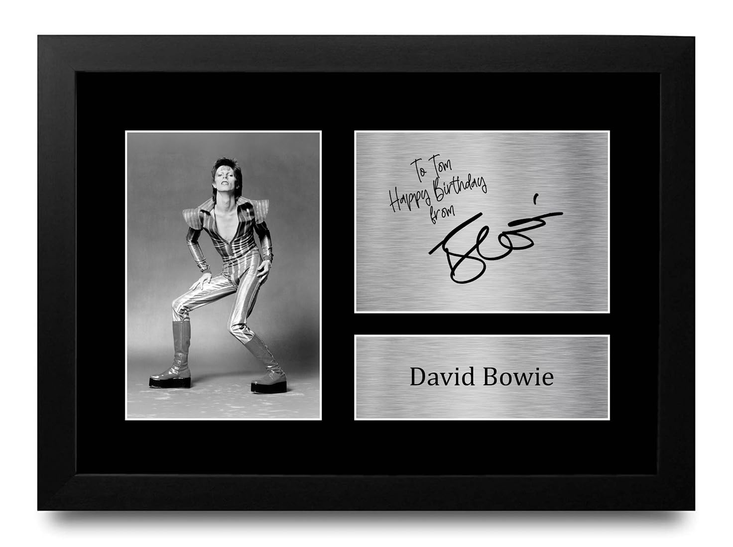 HWC Trading David Bowie Personalised Gift - Signed Autograph Picture, Framed A4 Music Memorabilia with Custom Name Message for Birthday Christmas Wedding
