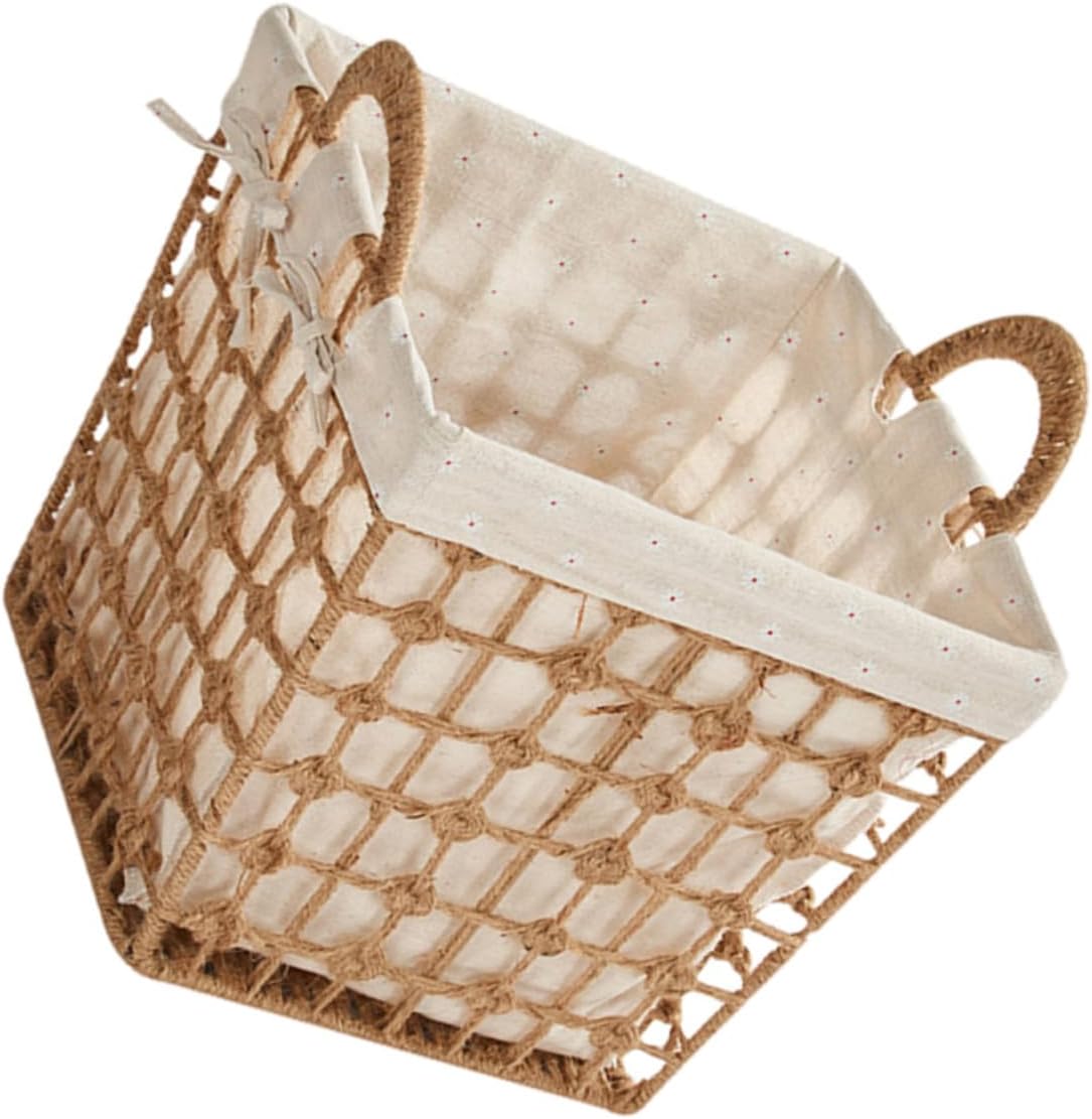 Woven Laundry Basket Portable Household Storage Bin for Clothes and Small Square Rope Handwoven Organizer for Bathroom Living Bedroom Use