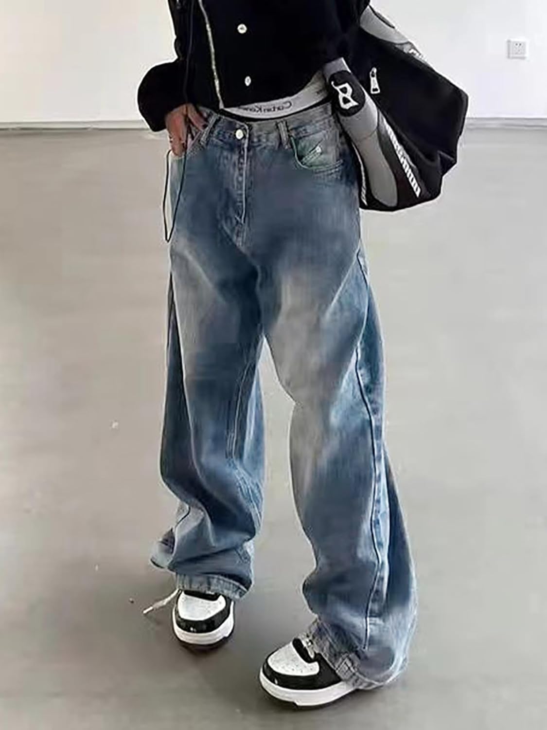 Xineicy Women's Jeans Wide Leg Baggy Jeans Low Waist Y2K Loose Boyfriends Denim Pants Vintage Streetwear - Image 3