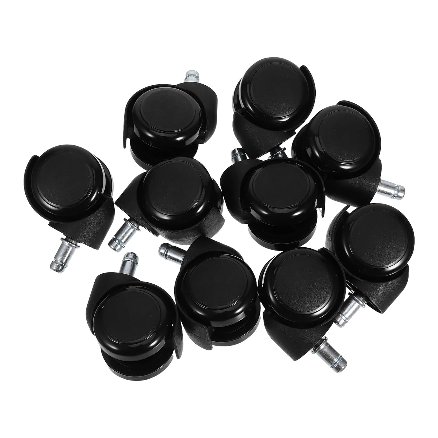 10pcs 2-inch Office Chair Caster Wheels with Stem Clip, Silent Swivel Furniture Casters Replacement for Desk and Computer Chairs, Black