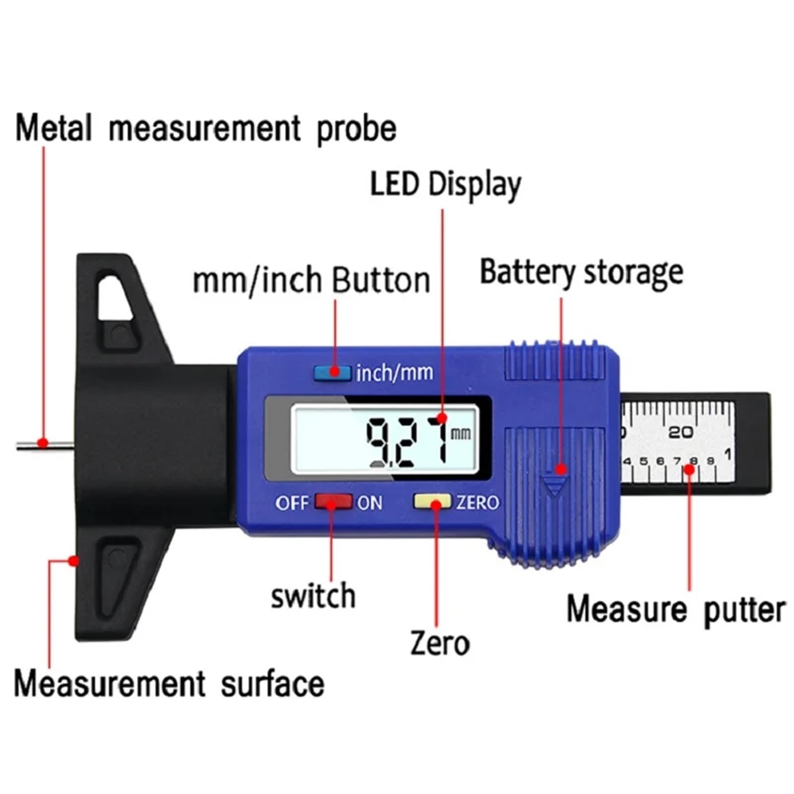 Bügelmessschraube Mikrometer-Profil for Instrumente, Kohlenstoffhöhe, for Messgerät, Werkzeug, Schnitzer, automatische Messtiefe, 0–25 mm, 0,01 mm, Digitale Spitzen(Blue)