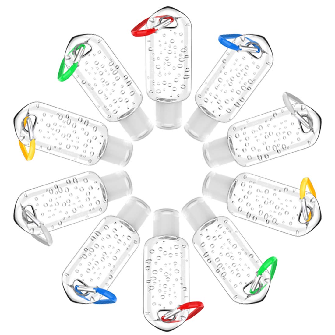 LVERSE 10Pcs 50ml/2oz Refillable Travel Bottles with Carabiner, Portable Plastic Containers - Leakproof Squeeze Bottles with Flip Cap