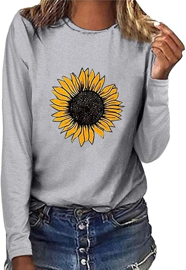 Amazon.com: Sudaderas a la moda para mujer, tallas grandes, cuello redondo,  manga larga, blusas casuales : Deportes y Actividades al Aire Libre