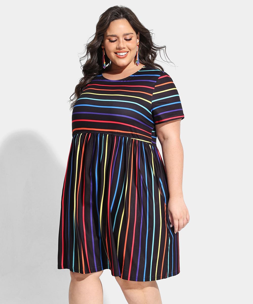 CARCOS Womens Plus Size Dresses Summer Short Sleeve Babydoll Dress Beach Casual Loose Mini Sundresses with Pocket XL-5XL - Image 4