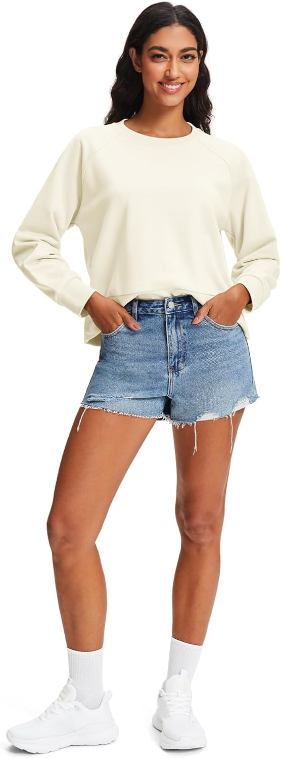 Stelle Cropped Sweatshirts for Women Cotton Raglan Sleeve Crop Tops Crewneck Pullover Sweat Shirts - Image 5