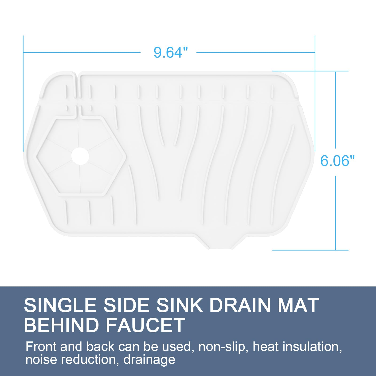Sink Drain Mat - Unilateral Faucet Guard with 2 Drain Ports, Foldable for Kitchen & Bathroom (White) 5
