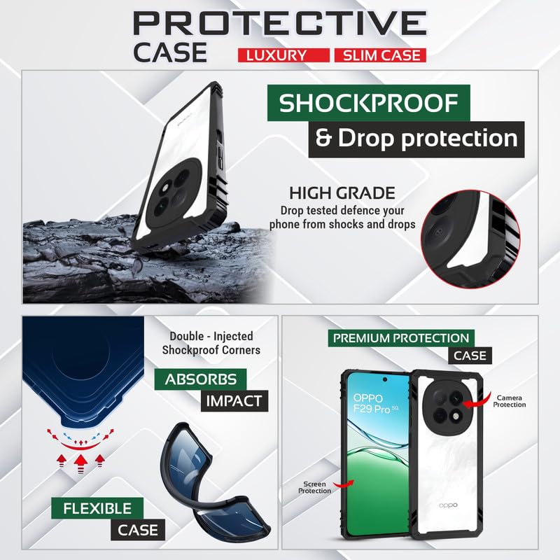 Image of AIBEX Crystal Clear Back Cover Case for Oppo F29 Pro 5G | Transparent Shockproof Bumper | Slim 360 Protection | Non-Yellowing PC & TPU Back Case
