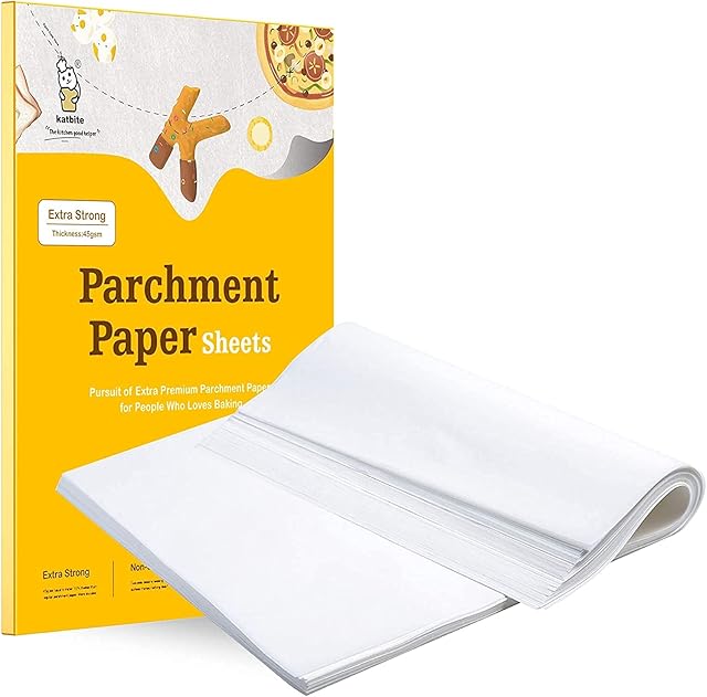 Heavy Duty Baking Paper Sheets 200 Pcs, 23x33 cm Katbite White Precut Parchment Paper Greaseproof Parchment Paper for Baking Cookies, Bread, Meat, Pizza