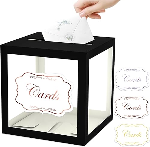 Caja de tarjetas de boda para recepción transparente con borde negro, caja de regalo para tarjetas de regalo, caja de dinero para baby showers,