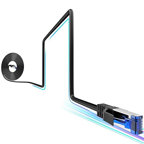 Miniatura 8 de Cable Ethernet Cat8 plano de 15 pies para interior y exterior, cable Ethernet ultradelgado invisible de alta velocidad de 40Gbps 2000MHz, cable de