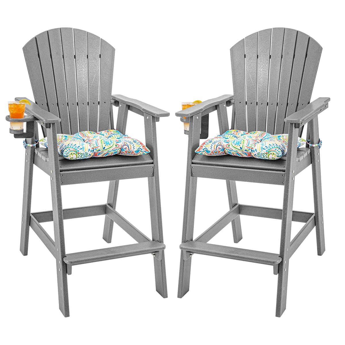 Sundale Outdoor Tall Adirondack Chairs Set of 2, 30 Inch Seat Height Patio Adirondack Bar Stools, HDPE Pub Chairs with Backrest, Tall Bistro Dining