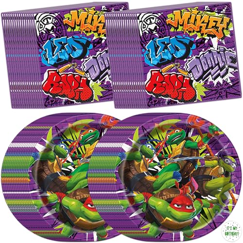 Teenage Mutant Ninja Turtle Birthday Decorations | 32 Plates & 32 Napkins | Officially Licensed | NInja Turtle Party Decorations | TMNT Mutant Mayhem Movie