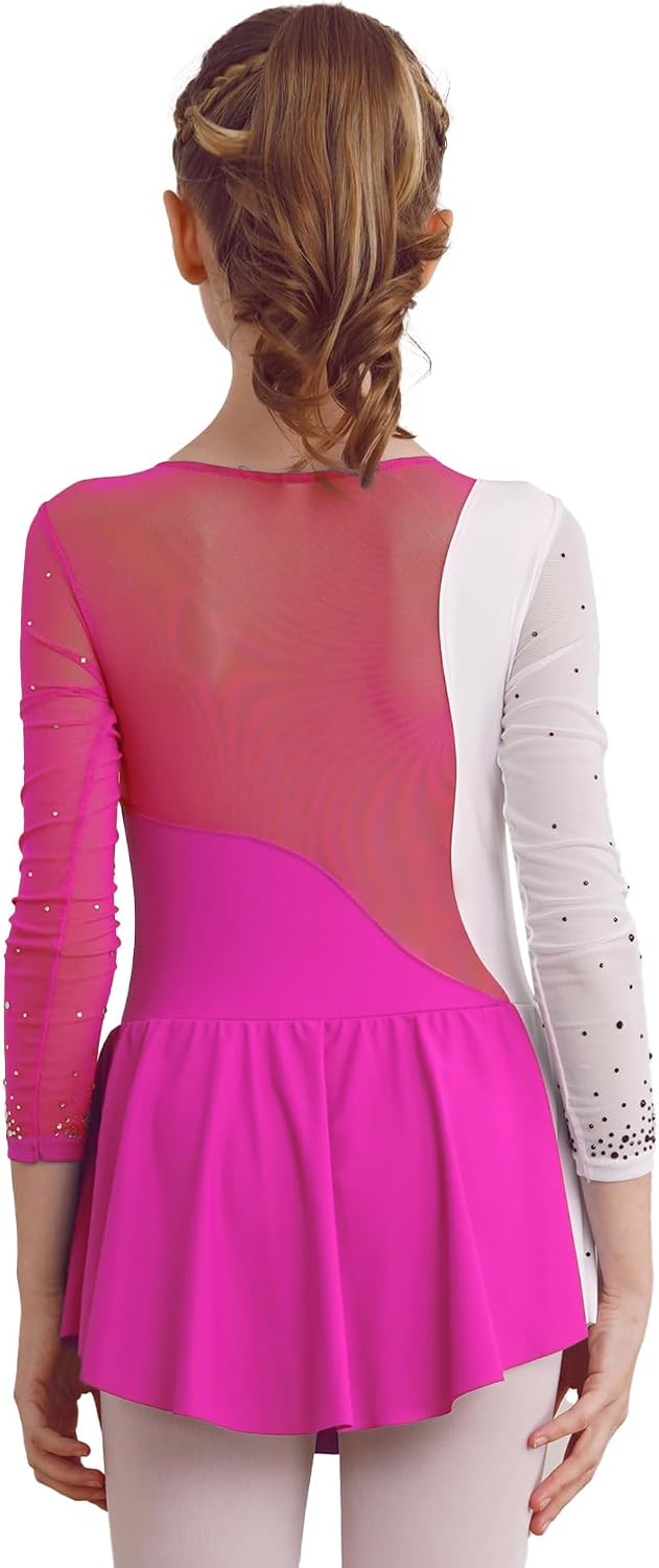 Girls Figure Ice Skating Dress Long Sleeve Ballet Lyrical Dance Dress Performance Competition Outfits