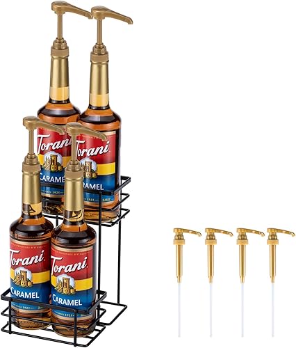 Rice rat Estante organizador de jarabe de café, (capacidad de 4 botellas), soporte para jarabe de café de 2 niveles para accesorios de barra de