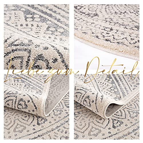 payé Teppich Wohnzimmer Mandala mit Fransen Deko Boho - Beige Grau - 160x230cm - Kurzflor Schlafzimmer Flur Dekoration… – Bild 5