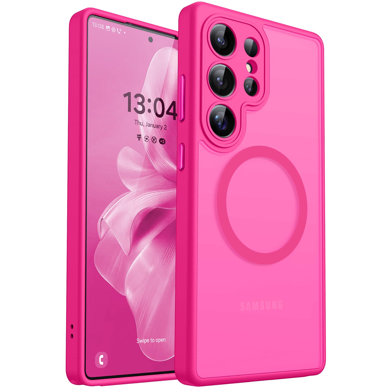 CANSHN Magnetic Shockproof for Samsung Galaxy S23 Ultra Case Hot Pink